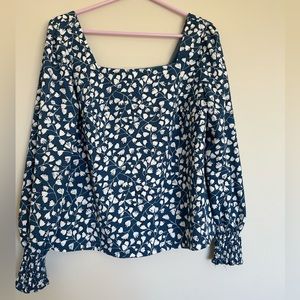 Blue floral square neck top size medium